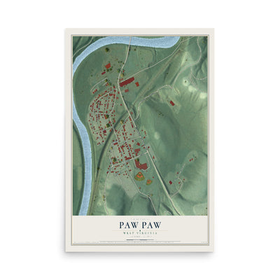 Map of Paw Paw, West Virginia, 12 x 18 inch unframed archival matte print