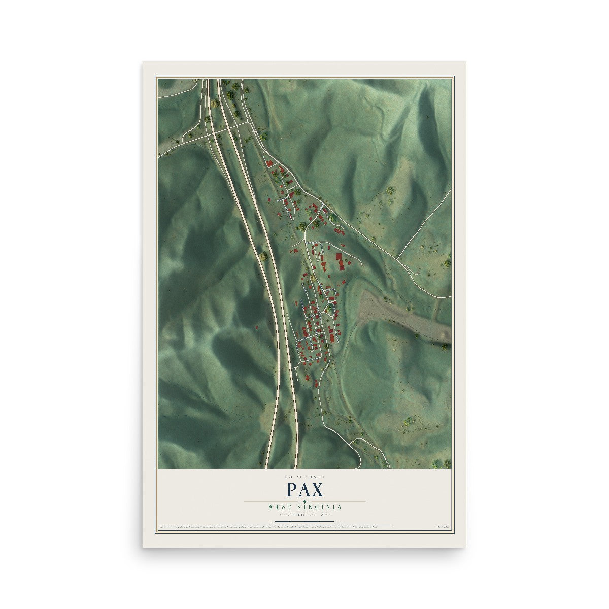 Map of Pax, West Virginia, 12 x 18 inch unframed archival matte print