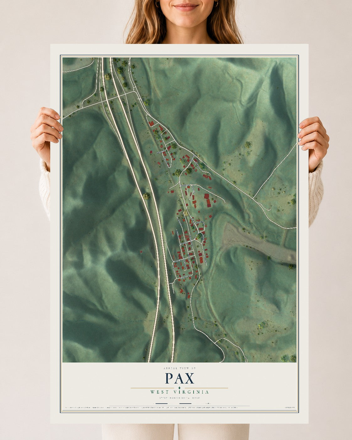 Map of Pax, West Virginia, 24 x 36 inch unframed archival matte print