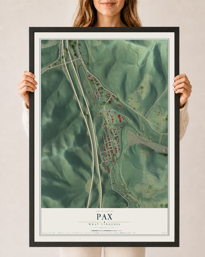 Map of Pax, West Virginia, 24 x 36 inch print in a black wood frame