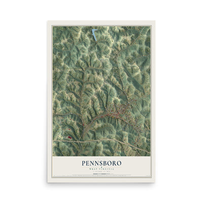 Map of Pennsboro, West Virginia, 12 x 18 inch unframed archival matte print