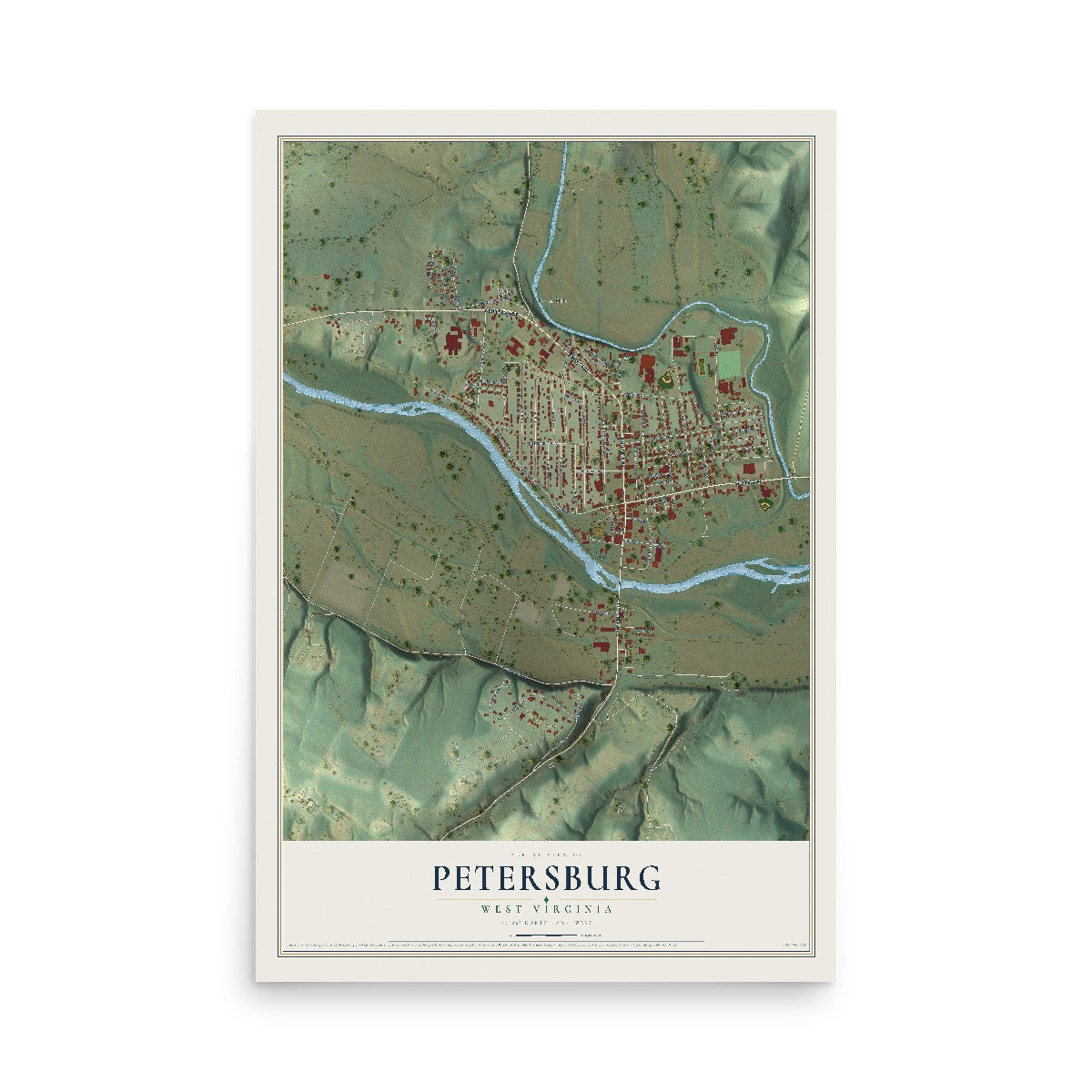 Map of Petersburg, West Virginia, 12 x 18 inch unframed archival matte print