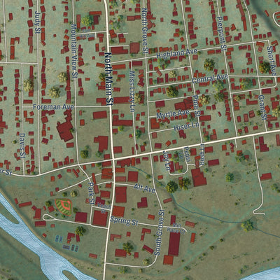 Close-up of the map of Petersburg, West Virginia print showing street and building detail