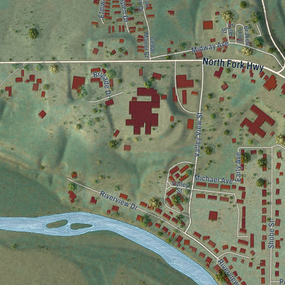 Second close-up of the map of Petersburg, West Virginia print showing more streets and buildings