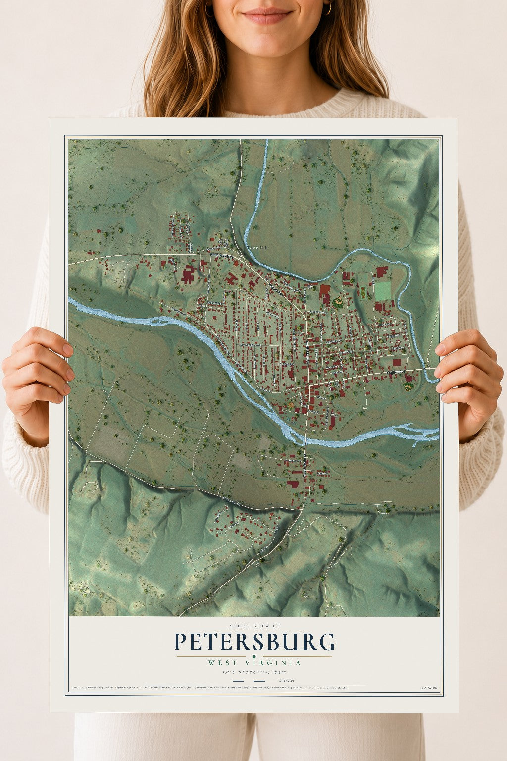 Map of Petersburg, West Virginia, 18 x 24 inch unframed archival matte print