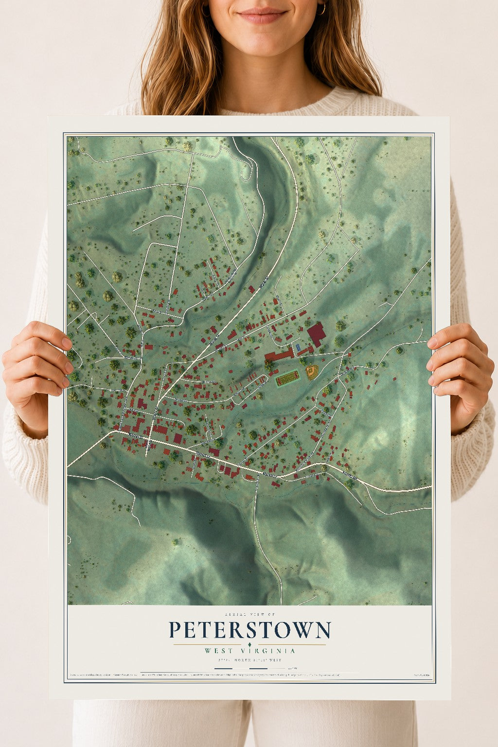 Map of Peterstown, West Virginia, 18 x 24 inch unframed archival matte print