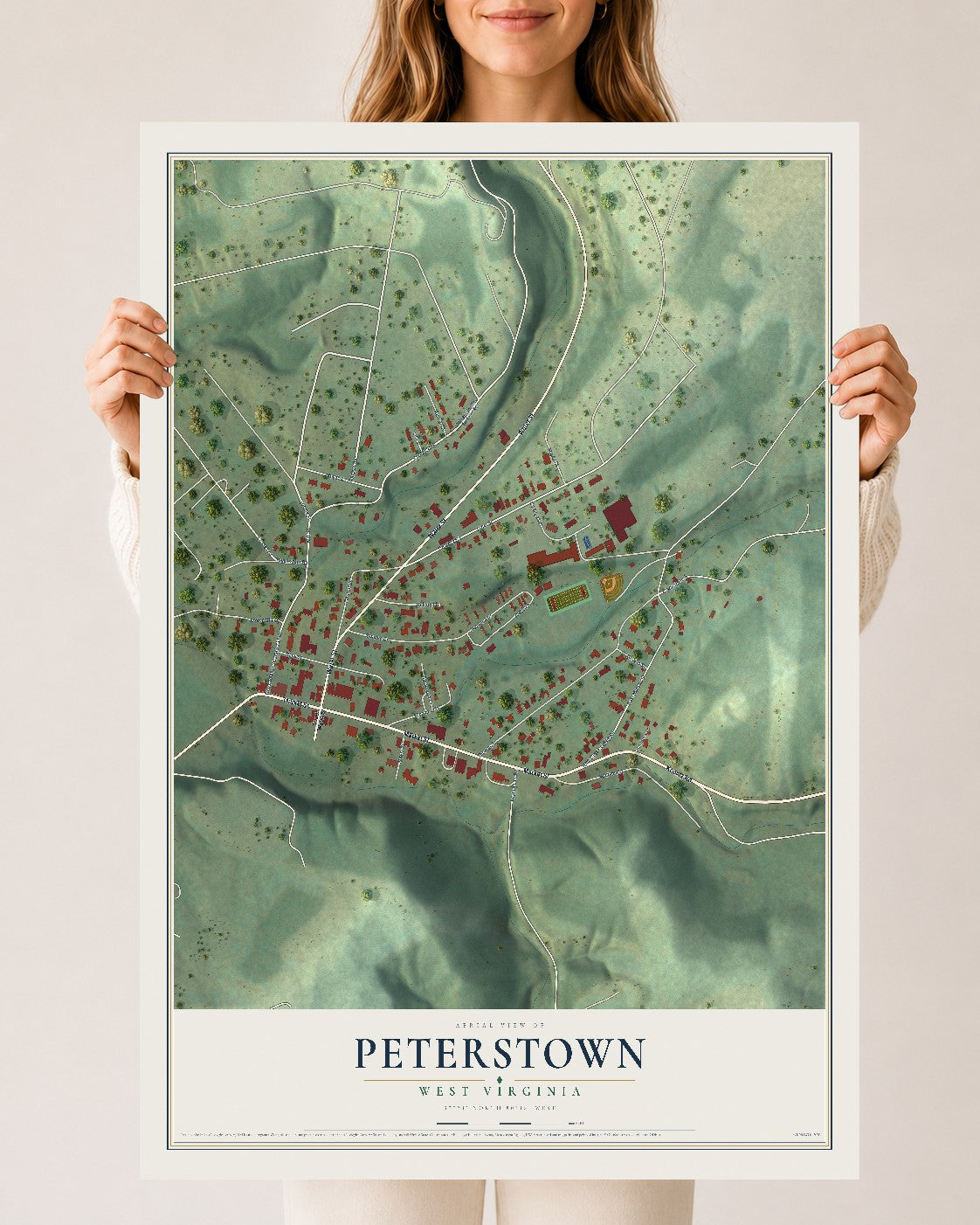 Map of Peterstown, West Virginia, 24 x 36 inch unframed archival matte print