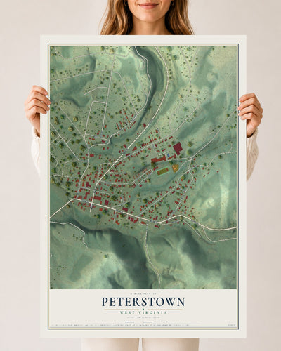 Map of Peterstown, West Virginia, 24 x 36 inch unframed archival matte print
