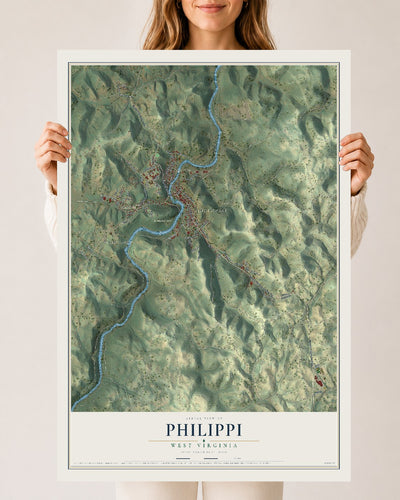 Map of Philippi, West Virginia, 24 x 36 inch unframed archival matte print