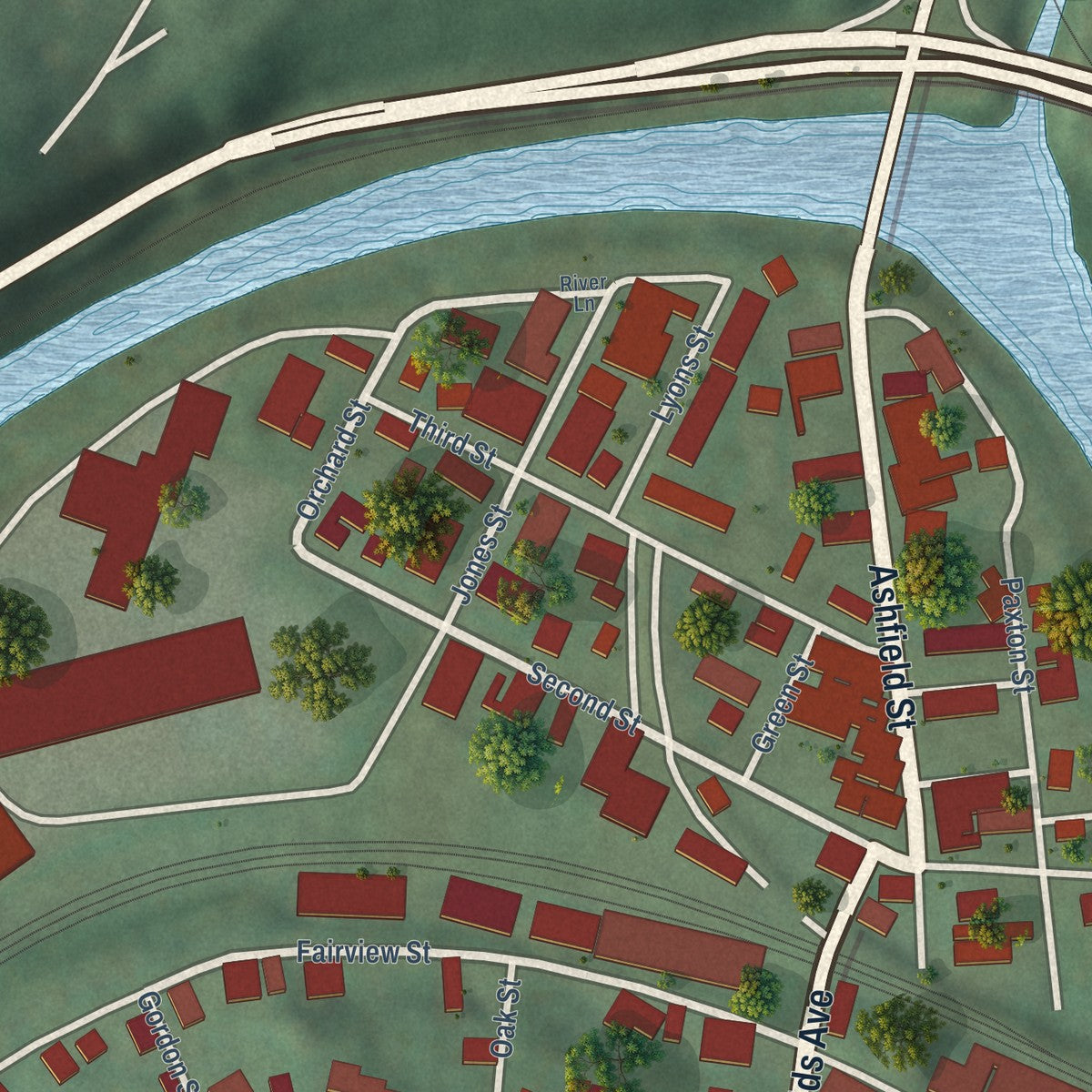 Close-up of the map of Piedmont, West Virginia print showing street and building detail
