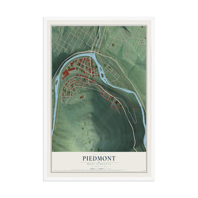 Map of Piedmont, West Virginia, 12 x 18 inch print in a white wood frame