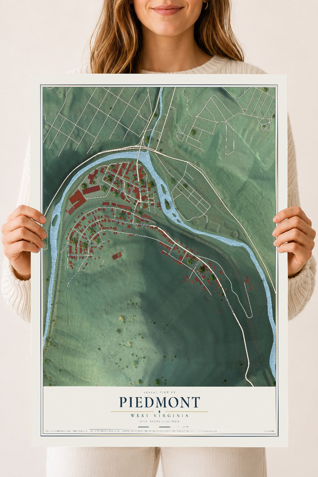 Map of Piedmont, West Virginia, 18 x 24 inch unframed archival matte print