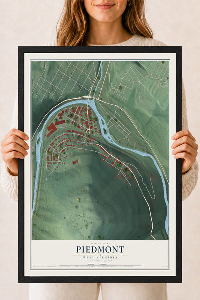 Map of Piedmont, West Virginia, 18 x 24 inch print in a black wood frame