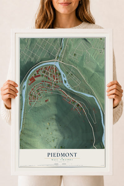 Map of Piedmont, West Virginia, 18 x 24 inch print in a white wood frame