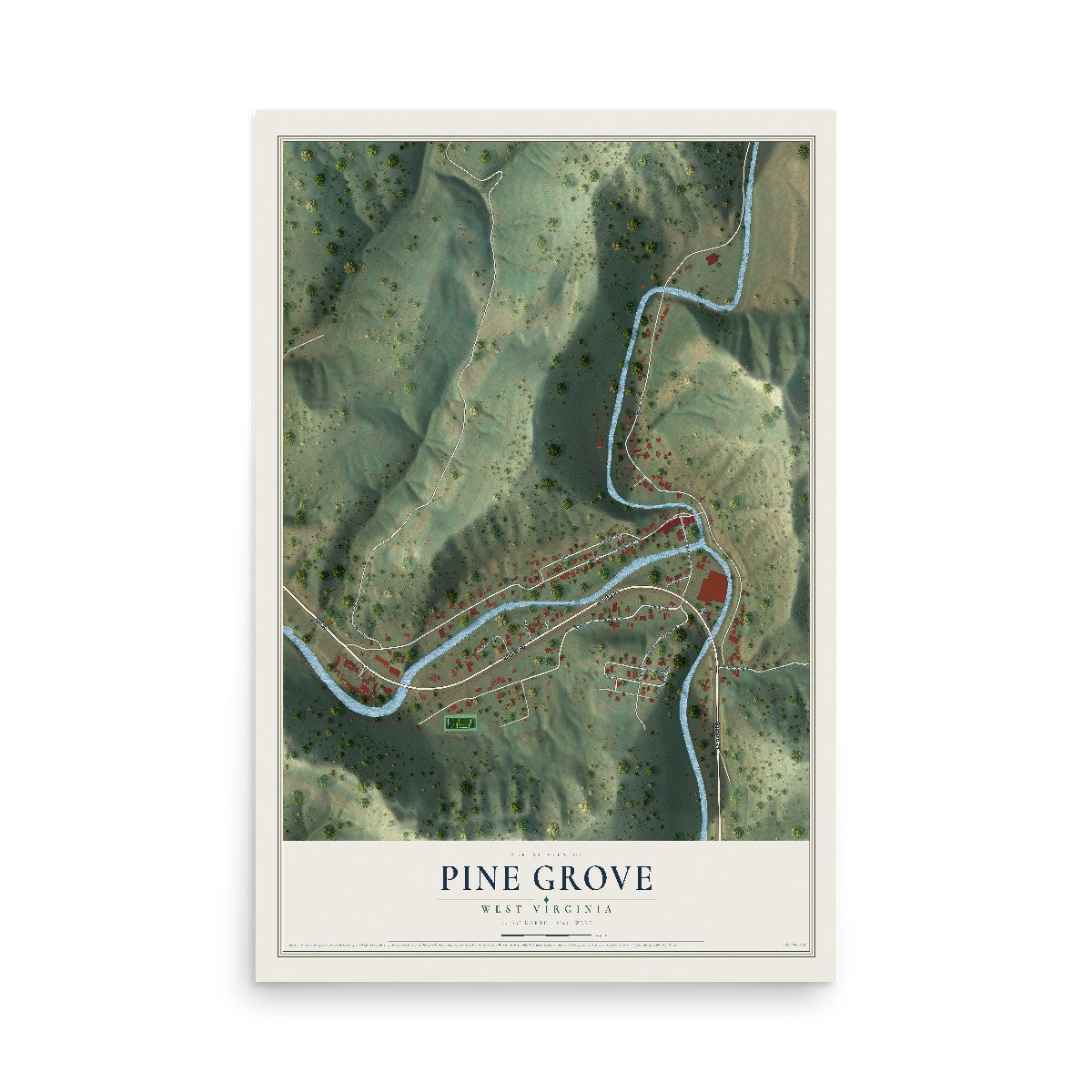 Map of Pine Grove, West Virginia, 12 x 18 inch unframed archival matte print