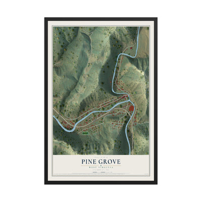 Map of Pine Grove, West Virginia, 12 x 18 inch print in a black wood frame