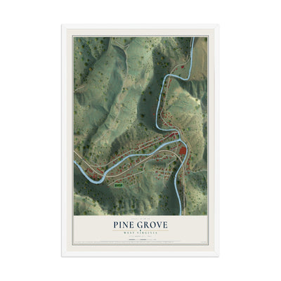Map of Pine Grove, West Virginia, 12 x 18 inch print in a white wood frame
