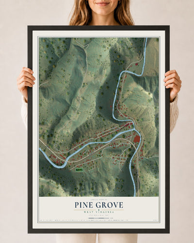 Map of Pine Grove, West Virginia, 24 x 36 inch print in a black wood frame