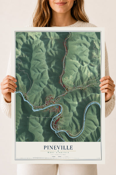 Map of Pineville, West Virginia, 18 x 24 inch unframed archival matte print