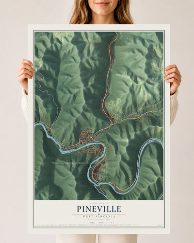 Map of Pineville, West Virginia, 24 x 36 inch unframed archival matte print