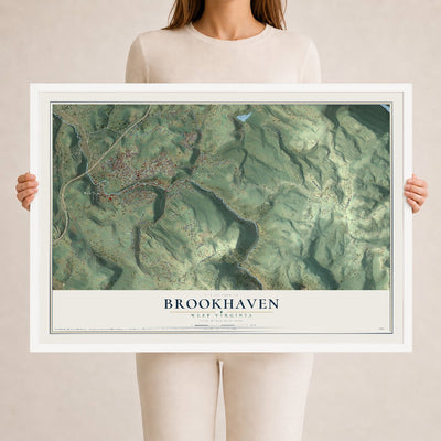 Map of Brookhaven, West Virginia, 24 x 36 inch print in a white wood frame