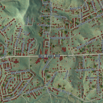 Second close-up of the map of Cross Lanes, West Virginia print showing more streets and buildings