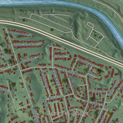 Close-up of the map of Pea Ridge, West Virginia print showing street and building detail