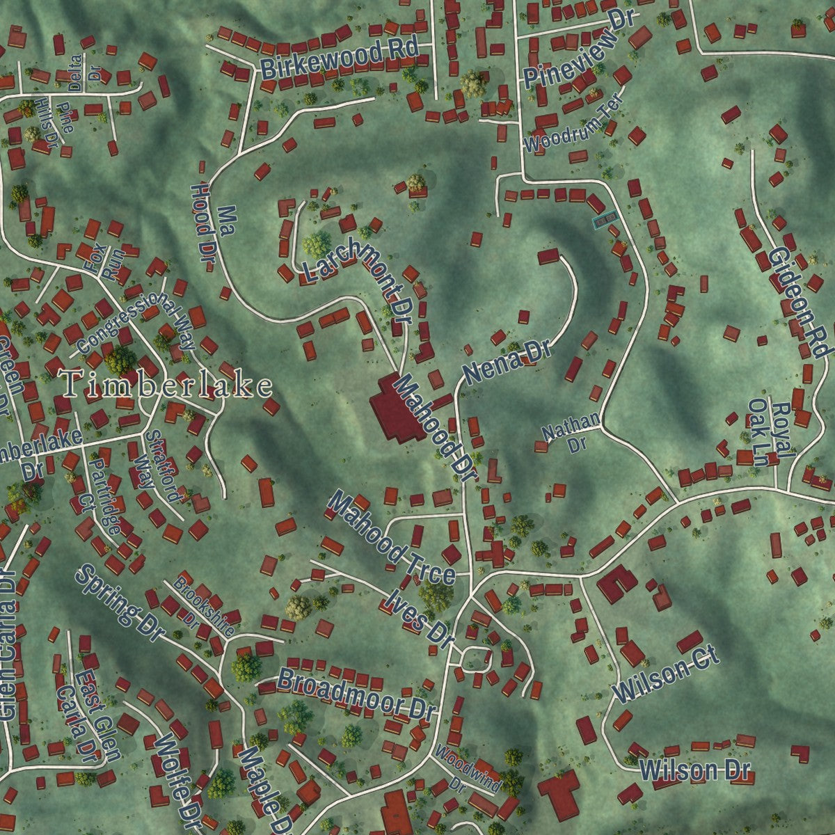 Second close-up of the map of Pea Ridge, West Virginia print showing more streets and buildings