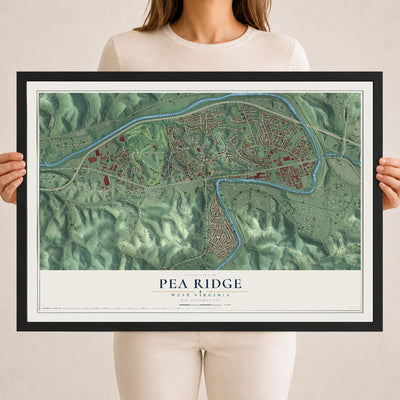Map of Pea Ridge, West Virginia, 18 x 24 inch print in a black wood frame
