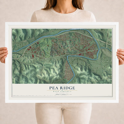 Map of Pea Ridge, West Virginia, 18 x 24 inch print in a white wood frame