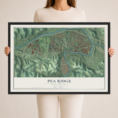 Map of Pea Ridge, West Virginia, 24 x 36 inch print in a black wood frame