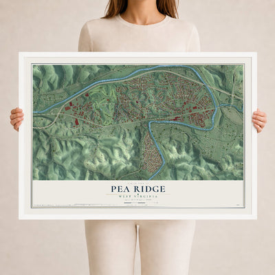 Map of Pea Ridge, West Virginia, 24 x 36 inch print in a white wood frame