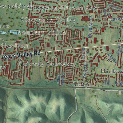 Close-up of the map of Teays Valley, West Virginia print showing street and building detail