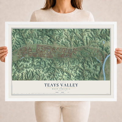 Map of Teays Valley, West Virginia, 18 x 24 inch print in a white wood frame