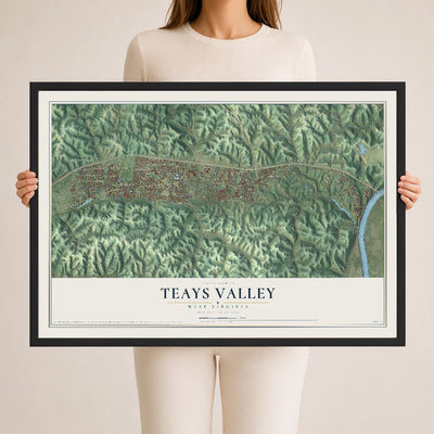 Map of Teays Valley, West Virginia, 24 x 36 inch print in a black wood frame