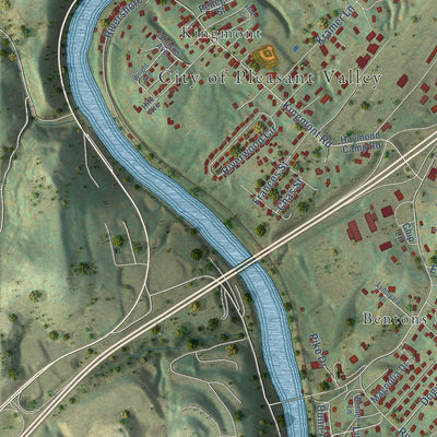 Close-up of the map of Pleasant Valley, West Virginia print showing street and building detail