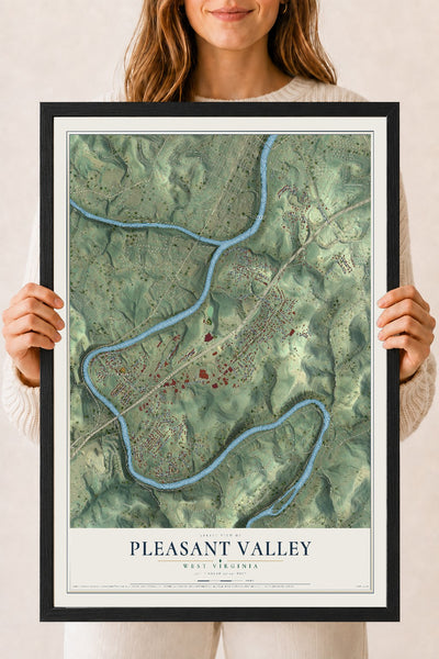 Map of Pleasant Valley, West Virginia, 18 x 24 inch print in a black wood frame