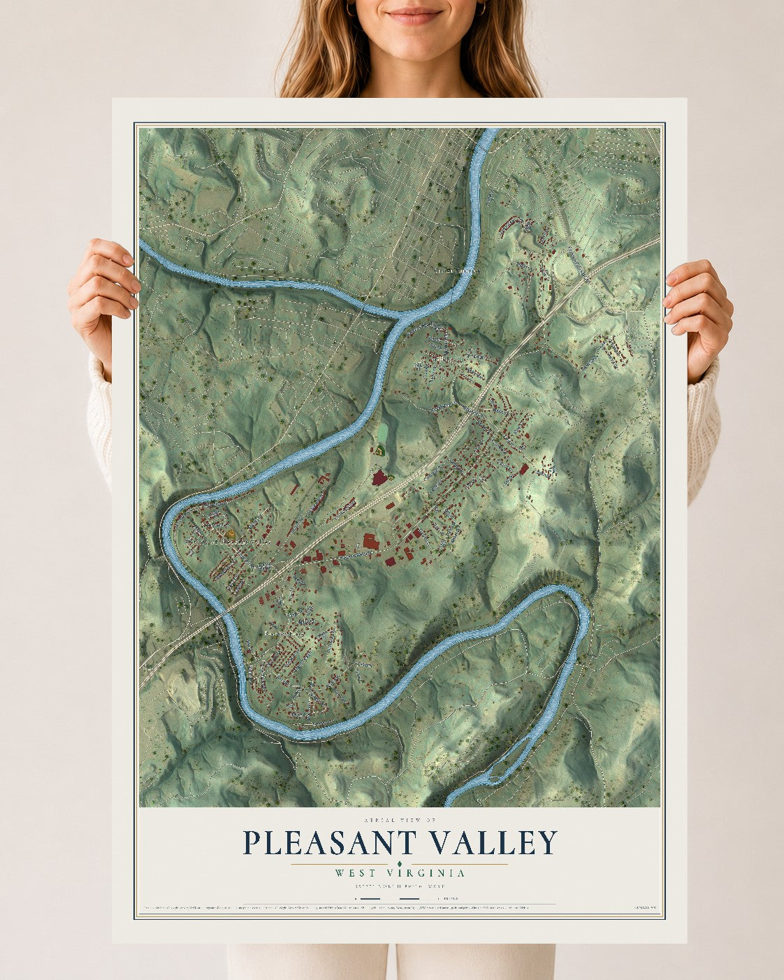 Map of Pleasant Valley, West Virginia, 24 x 36 inch unframed archival matte print