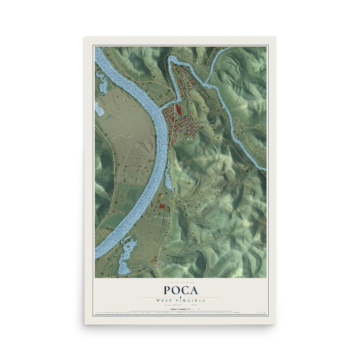 Map of Poca, West Virginia, 12 x 18 inch unframed archival matte print
