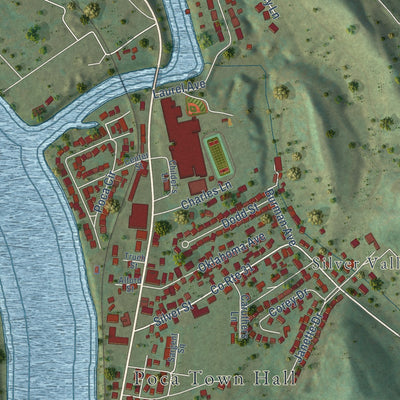 Close-up of the map of Poca, West Virginia print showing street and building detail