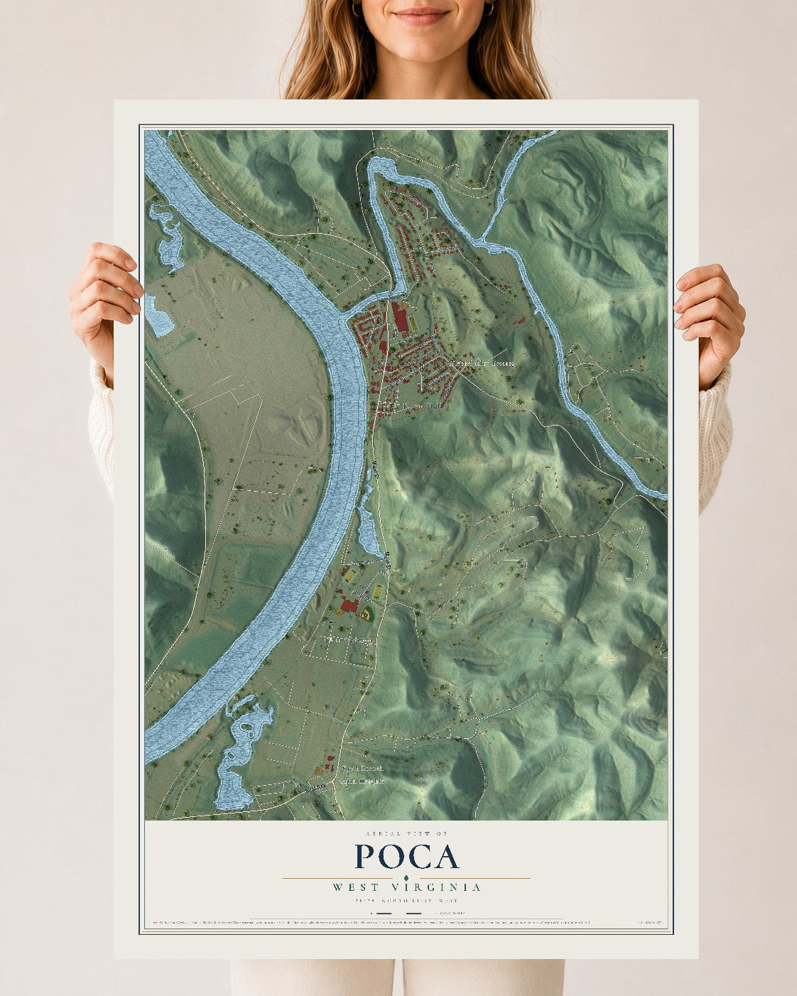 Map of Poca, West Virginia, 24 x 36 inch unframed archival matte print