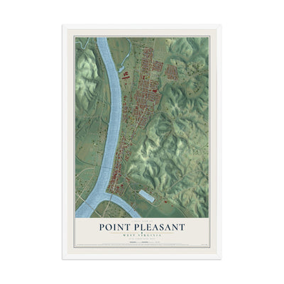Map of Point Pleasant, West Virginia, 12 x 18 inch print in a white wood frame