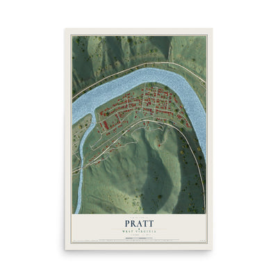 Map of Pratt, West Virginia, 12 x 18 inch unframed archival matte print