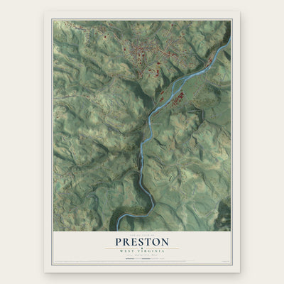 Preston, West Virginia map print, the full design
