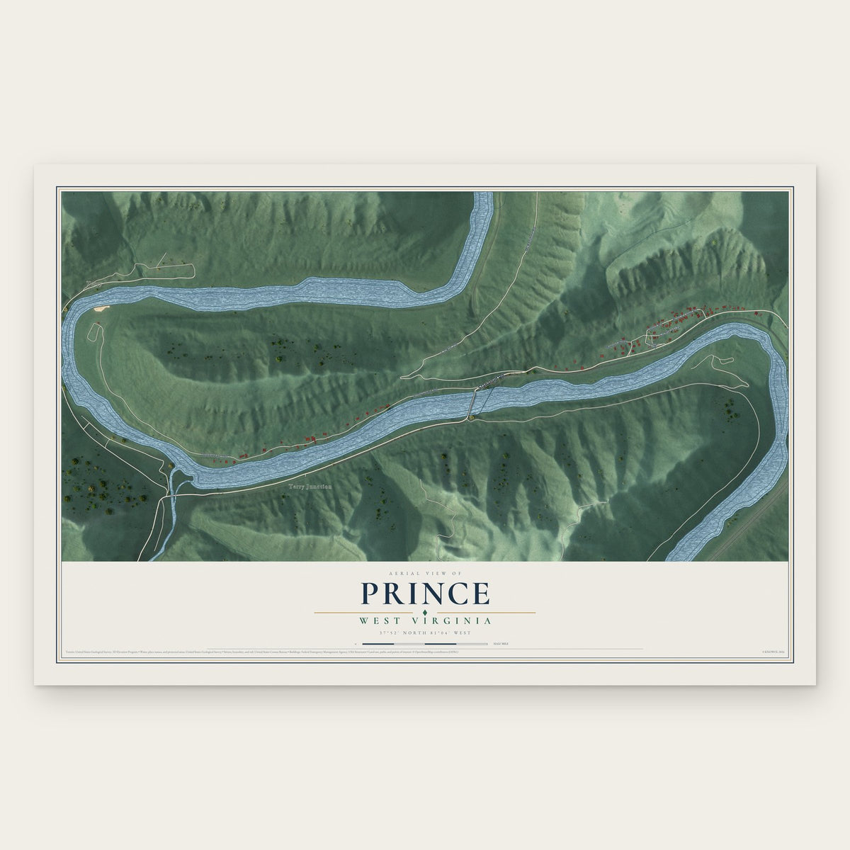 Prince, West Virginia map print, the full design