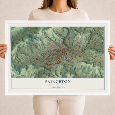 Map of Princeton, West Virginia, 18 x 24 inch print in a white wood frame