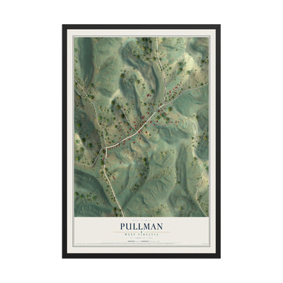 Map of Pullman, West Virginia, 12 x 18 inch print in a black wood frame