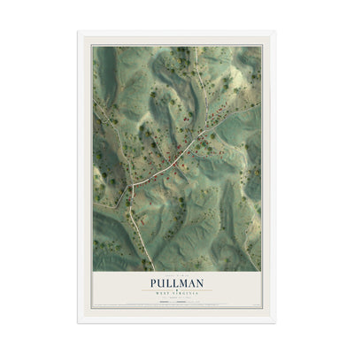 Map of Pullman, West Virginia, 12 x 18 inch print in a white wood frame