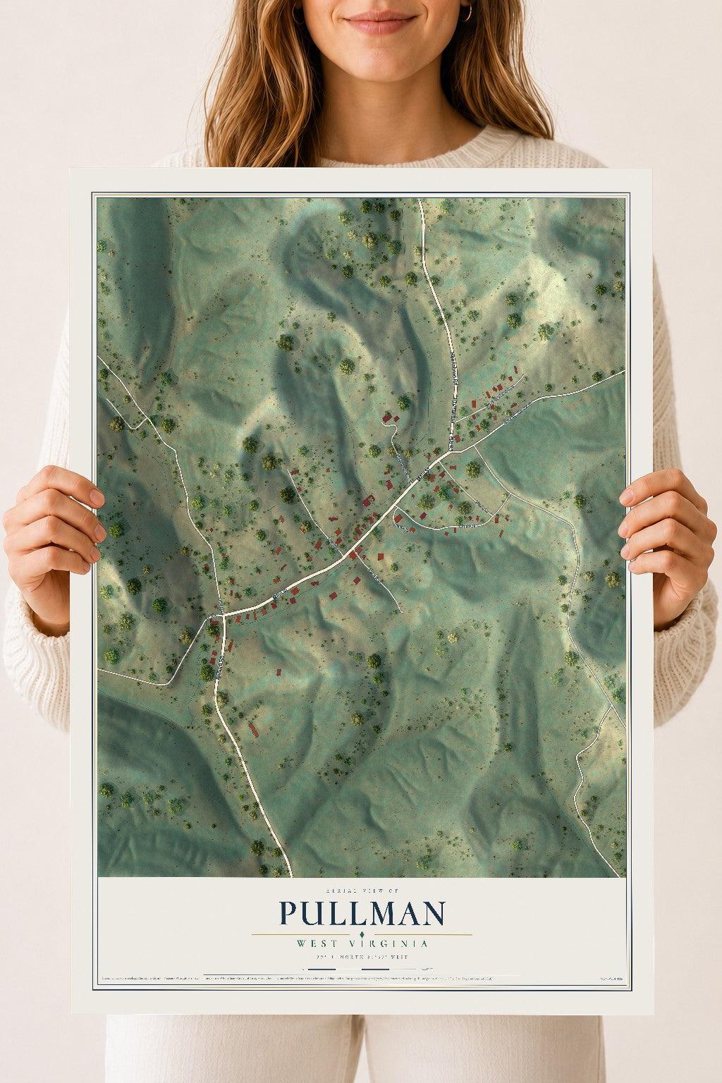 Map of Pullman, West Virginia, 18 x 24 inch unframed archival matte print
