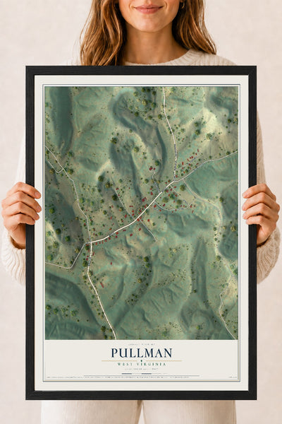 Map of Pullman, West Virginia, 18 x 24 inch print in a black wood frame